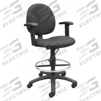 BOSS Drafting Chair: Black, Fabric Material, Adj Arms Arm, 20 in Seat Wd, 18 in Seat Dp, Black Frame (MPN B1691-BK). Key specifications — Brand: BOSS; Tilting Back: No; Frame Material: Nylon; Frame Color: Black.