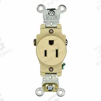 LEVITON Plugs and Receptacles: Single, 5-15, Ivory, 125V AC, 15 A, 2 Pole / 3 Wire (MPN 5251-I)