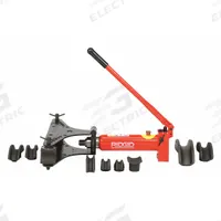 RIDGID Hydraulic Pipe Bender: Min 3/8 in, Max 2 in, For Steel, Max 90°, Hand Pump, 7 Shoes (MPN HB382). Key specifications — attr663949: Steel; attr663977: Hand Pump; attr663948: RIDGID.