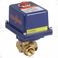 DYNAQUIP CONTROLS Electrically Actuated Three-Way Ball Valve: 3/4 in, Brass, 120V AC, L Flow (MPN EYHG4AUE20). Key specifications — Included Mounting: ISO 5211 Actuator Mounting Pad; Brand: DYNAQUIP CONTROLS; Actuator Features: Position Indicator.