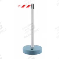 TENSABARRIER Barrier Post with Belt: Red, Chevron, No Legend, 7 1/2 ft Belt Lg, White (MPN 885-32-STD-NO-D3X-C). Key specifications — Base Material: Plastic; Belt Color: Red; Brand: TENSABARRIER; Post Material: Plastic; Post Color: White; Message: No Legend.