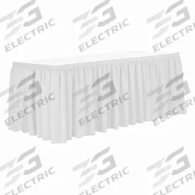 R&R TEXTILE Table Skirt: White, 13 ft Overall Lg, Poly, Shirred, Hook-and-Loop - Table Skirts