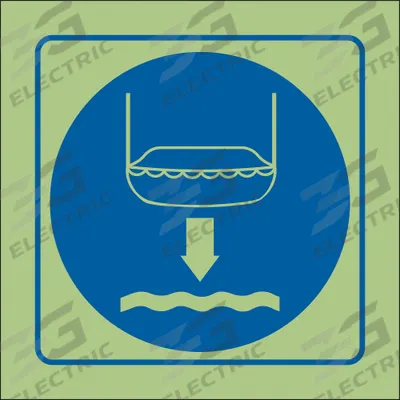IMO (International Maritime Organization) Safety Sign: Vinyl, Adhesive Sign Mounting - Square Lower Lift Boat To Water Symbol Signs
