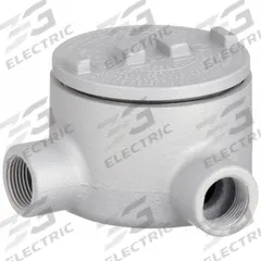 Conduit Outlet Body: Iron, GR, 3/4 in Trade Size, L Body, 18 cu in Body Capacity (MPN GRL75). Key specifications — Series: For Standard Body; Compatible Conduit Trade Size: 3/4 in; Thread Gender: Female; Hub Style: Threaded; Cover Included: Yes; Body Style: L; Connection Type: Threaded; Back Type: Round.
