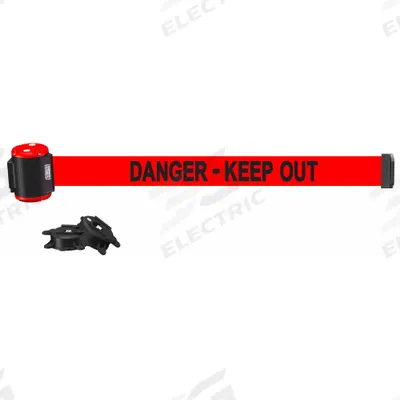 BANNER STAKES Magnetic Wall Mount Barrier: Magnet, 15 ft Belt Lg, Danger Messaging - Magnetic-Mount Retractable Belt Barriers
