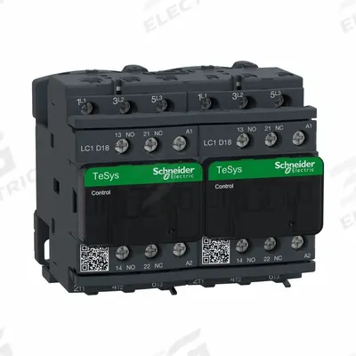 SCHNEIDER Magnetic Contactor: Reversing, 3 Poles, 3NO Contacts, 18 A - Reversing IEC Contactors