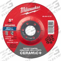 MILWAUKEE Grinding Wheel: Type 27, 5" x 1/4" x 7/8", Ceramic, 24 Grit (MPN 49-94-0713). Key specifications — Brand: MILWAUKEE.