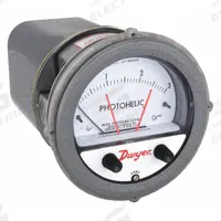 DWYER Differential Pressure Gauge & Switch: Single-Side, 1/8 in NPT Female, ±2% Gauge Accuracy (MPN A3003). Key specifications — Sensor Type: Diaphragm; Series: A3000 Photohelic; Housing Material: Die Cast Aluminum; Certificate of Calibration: Not Included; Gauge Accuracy: ±2%.