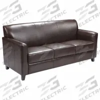 FLASH FURNITURE Sofa: Brown, Black, Faux Leather, Wood, 59 in Seat Wd, 20 in Seat Dp, 18 in Seat Ht (MPN BT-827-3-BN-GG)