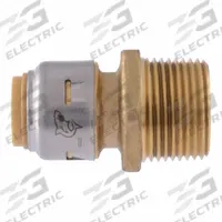 SHARKBITE MAX Push-Fit Adapter Fitting: 3/4 in Pipe x 1/2 in Pipe Size, Push-to-Connect x MNPT (MPN UR116). Key specifications — Brand: SHARKBITE MAX.