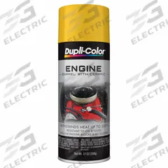 DUPLI-COLOR Automotive Paint: Interior, Engine Accessories/Engine Blocks, Solvent, Solvent-Based (MPN EDE164207). Key specifications — Color: Daytona Yellow; Coverage Area: 12 to 15 sq ft; Compatible Surface Material: Metal; Finish Texture: No Texture; Sheen: Gloss; Surface Texture: Smooth; Brand: DUPLI-COLOR.