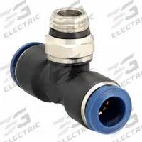 AIGNEP USA Push-Fit Tee Fitting: 3/8 in OD x 3/8 in OD x 1/4 in Pipe Size, Nylon, Black (MPN 85210-06-04). Key specifications — Brand: AIGNEP USA.