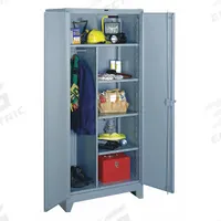 LYON Storage Cabinet: 36 in x 24 in x 82 in, 4 Shelves, Swing Handle & Padlock Hasp, 14 ga Panel (MPN DD1121). Key specifications — attr113700: Adjustable; attr113673: Legs; attr113674: Gray; attr113686: No; attr113685: Assembled; attr113675: Hanging Rods; attr66488: LYON; attr113676: Hanging Rod and Shelves.