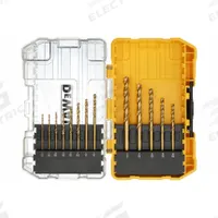 DEWALT Jobber Length Drill Bit Set: 13 Pc, 1/16" to 1/4", 135° Point, TiN-Coated HSS (MPN DW1363). Key specifications — attr1236168: ToughCase®+.