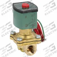 REDHAT Solenoid Valve: 2-Way, Normally Open, 1/2 in Pipe Size, 110V AC/120V AC, Watertight, NBR Seal (MPN 8210G034). Key specifications — attr985516: 1/2 in; attr985521: 120V AC; attr985484: REDHAT; attr985485: Watertight.