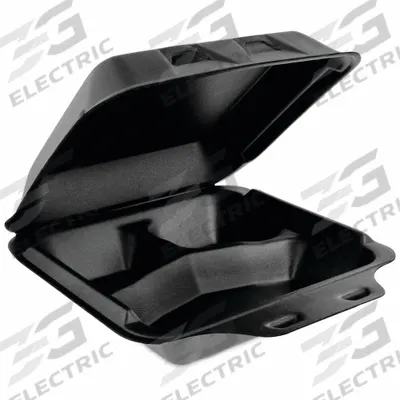 PACTIV Disposable Carry-Out Food Container: Black, Hinged Lid Container Container - Hinged-Lid Foam Containers