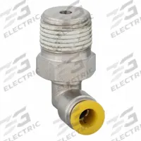 PARKER Push-Fit Elbow Fitting: 10 mm OD x 3/8 mm Pipe Size, Push-to-Connect x BSPT, Brass, Silver (MPN W169PLP-10M-6R). Key specifications — Brand: PARKER.