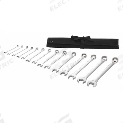 WESTWARD Combination Wrench Set: Alloy Steel, Chrome, 14 Tools - SAE 12-Point Combination Wrench Sets
