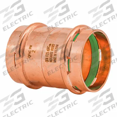 QUICKFITTING SUREPRESS Press Copper Coupling with Stop: 2 in CTS x 2 in CTS size - Plumbing Copper & Bronze Press Tube Fittings with Seal Window