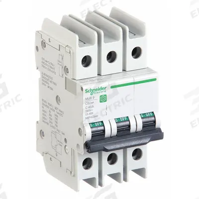 SCHNEIDER Miniature Circuit Breaker: 40 A Amps, 14kA at 120/240V AC, Screw Clamp - C-Curve, 3-Pole UL489 DIN Rail-Mount Miniature Circuit Breakers