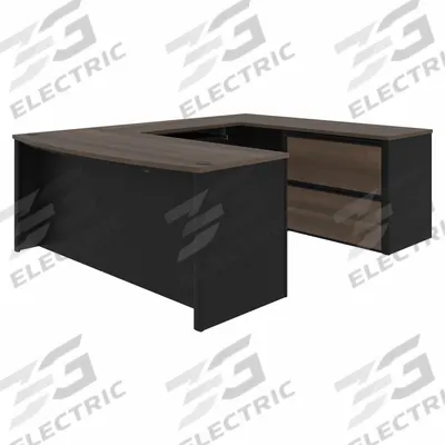 BESTAR U-Shaped Office Desk: Antigua/Black, 71 1/8 in Overall Wd, 92 5/8 in Overall Dp - Connexion Series