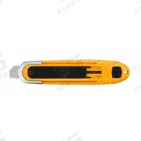 OLFA Safety Knife: 6 in Overall Lg, Textured, 2 in Overall Wd, Plastic, Black/Yellow, Quick-Change (MPN SK-8). Key specifications — attr307884: Quick-Change; attr307885: Steel Standard Tip; attr307882: Yellow; attr307878: Textured; attr307881: Plastic; attr324892: OLFA.