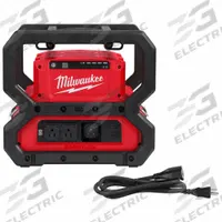 MILWAUKEE Power Supply: 1,800 W Rated Watt, 3,600 W Surge Watt, 2 AC Receptacles, 4 Batteries (MPN 2845-20). Key specifications — Parallel Configuration Capable: No; Includes: Charging Cord; Includes Wireless Charging: Yes.