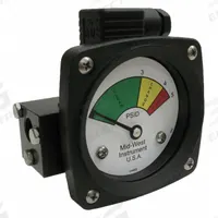 MIDWEST INSTRUMENT 3-Color Differential Pressure Indicator: 1,000 psig Max. Static Pressure, 522 (MPN 522A-005V-LE). Key specifications — Brand: MIDWEST INSTRUMENT; Accuracy: ±5% of Full Scale; Sensor Material: Viton; Housing Material: Aluminum; Transition Points: 0 psid to 3 psid (Green) / 3 psid to 4 psid (Yellow) / 4 psid to 5 psid (Red).
