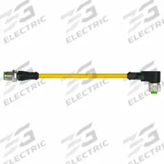 Cordset: M12 Male Straight X M12 Female Right Angle, 4 Pins, Yellow, TPE, 3 m Cable Lg (MPN 7700-40121-1500300). Key specifications — Cable Jacket Color: Yellow; End 1 Gender: Male; End 1 Mounting Orientation: Straight; End 2 Gender: Female; End 2 Mounting Orientation: Right Angle; End 2 Connection Type: M12; IP Rating: IP67; Brand: MURRELEKTRONIK.