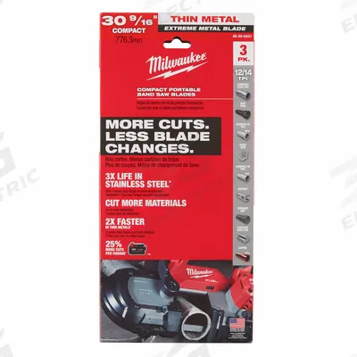 MILWAUKEE Portable Band Saw Blade: Stainless Steel, 12/14, 1/2 in Blade Wd, Thin Metal - Blades for Compact Saws (Up to 30-9/16")