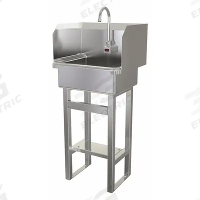 SANI-LAV Hands-Free Sink: 43 1/2 in Overall Ht, 17 in Bowl Lg, 7 in Bowl Dp, 2 gpm Flow Rate - One-Station Freestanding Hand Sinks with Faucets