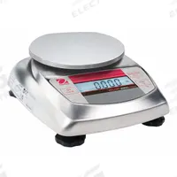 OHAUS Food Scale: 5 3/4 in Weighing Surface Dp, 4 3/4 in Weighing Surface Wd, 3 in Overall Ht, LCD (MPN 83998130). Key specifications — Readability: 0.00005 lb/0.01 g; Brand: OHAUS; IP Rating: Not IP Rated.