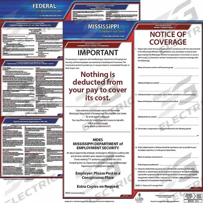 JJ KELLER Labor Law Poster: MS, English, Plastic, 20 in x 24 in - State & Federal Labor Law Poster Sets