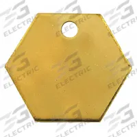 APPROVED VENDOR Blank Tag: Brass, Yellow, 0.04 in Thick, Hexagon, 1 1/4 in x 1 1/4 in, 100 PK (MPN 41260). Key specifications — Material: Brass; Color: Yellow; Brand: APPROVED VENDOR.