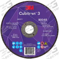 3M CUBITRON 3 Cut-Off Wheel: Type 27, 6" x 0.045" x 7/8", Ceramic, 60 Grit (MPN 90048). Key specifications — Brand: 3M CUBITRON 3.