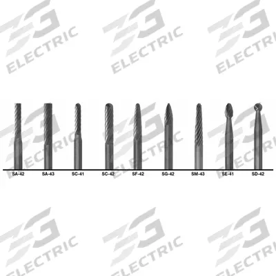 CLE-LINE Carbide Bur Set: 1/8" Shank, Double Cut, 3/32" Head Dia - Double-Cut Carbide Bur Sets
