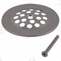 APPROVED VENDOR Strainer: Stainless Steel, 2 7/8 in Overall Dia (MPN 35271). Key specifications — Color: Silver; Includes: Screws; Material: Stainless Steel.