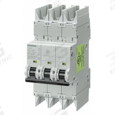 Siemens Miniature Circuit Breaker: 20 A Amps, 60V DC, 10 kA, Screw Clamp - C-Curve, 3-Pole UL489 DIN Rail-Mount Miniature Circuit Breakers