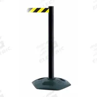 TENSABARRIER Barrier Post with Belt: Black/Yellow, Chevron, No Legend, 7 1/2 ft Belt Lg, Black (MPN 886-33-STD-NO-D4X-C). Key specifications — Base Material: Rubber; Belt Color: Black/Yellow; Brand: TENSABARRIER; Post Material: Plastic; Post Color: Black; Message: No Legend.