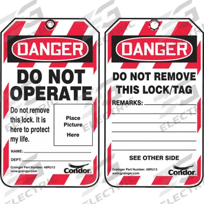 CONDOR Lockout Tag: Danger, Danger Do Not Operate, Plastic, Remarks, Write-On Surface - Safety
