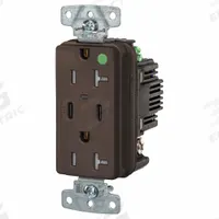 USB Receptacle: Duplex, 5-20R, 2 USB Ports, USB Type A/C, Brown, 125V AC, 20 A (MPN USB8300CPD). Key specifications — Brand: HUBBELL.