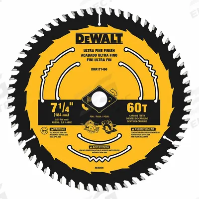 DEWALT Circular Saw Blade: 7 1/4 in Blade Dia., 60 Teeth, 0.07 in Cut Wd, 5/8 in Arbor Size - Wood-Cutting Blades