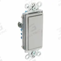 BRYANT Wall Switch: Rocker Switch, 3-Way, Maintained, Gray, 120/277V AC, 15 A (MPN 9803GRY). Key specifications — Illuminated: No; Voltage Rating: 120/277V AC.