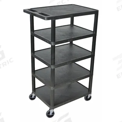 APPROVED VENDOR Utility Cart: 300 lb, 5 Shelves, 24 in L x 18 in W Self, Black - Light-Duty Carts With Brake