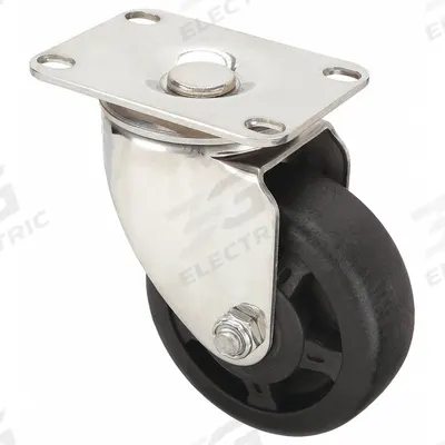 APPROVED VENDOR Plate Caster: Swivel, No Brake, Nylon, 4 in Wheel Dia., 1 1/4 in Wheel Wd - Corrosion & Heat-Resistant NSF-Listed Sanitary Plate Casters