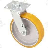 APPROVED VENDOR Plate Caster: Swivel, No Brake, Polyurethane, 8 in Wheel Dia, 2 in Wheel Wd, Slot (MPN P21S-UA080KP-14). Key specifications — Wheel Bearing Type: Ball; Wheel/Tread Color: Yellow; Brand: APPROVED VENDOR; Caster Type: Swivel.