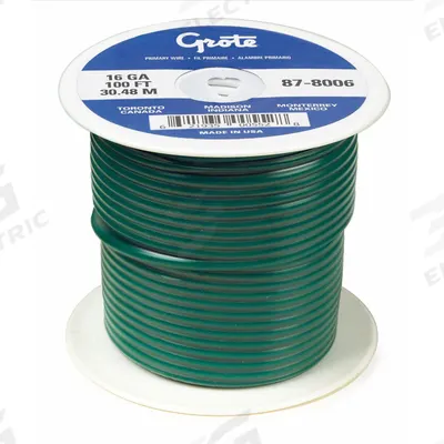 GROTE Automotive Cable: GXL, 100 ft, 1 Conductor, 12 AWG, Green - XLPE-Insulated General Purpose Primary Wires