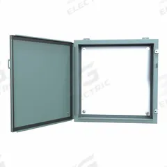 HAMMOND Electrical Enclosure: Steel, 24 in x 24 in x 6 in, NEMA 12/13, w/Panel, Solid Cover, Hinged (MPN 1418J6). Key specifications — Brand: HAMMOND; Closure Method: Clamps; Knockouts: Not Included.