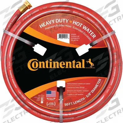 CONTINENTAL Hose: EPDM, 5/8 in Inside Dia., 50 ft Lg, 5/8 in MGHT x 5/8 in FGHT - Hot Water Garden Hoses