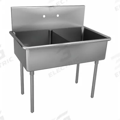JUST MANUFACTURING Scullery Sink: 2 Bowls, 44 in Overall Ht, 33 in Overall Lg - Two-Bowl Freestanding Kitchen & Bar Sinks without Faucets